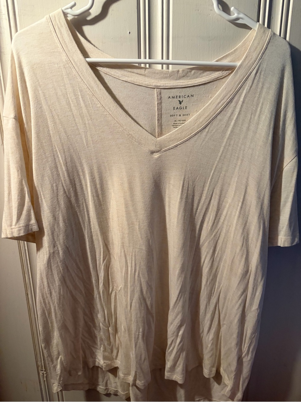 American Eagle Soft & Sexy V-Neck Tee — Light Beige
